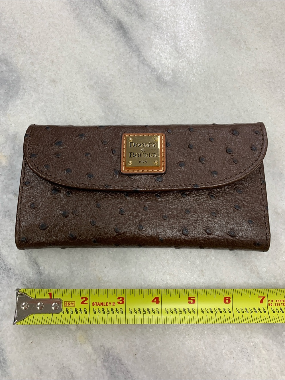 Dooney & Bourke Brown Ostrich-Embossed Leather Key & Card Holder